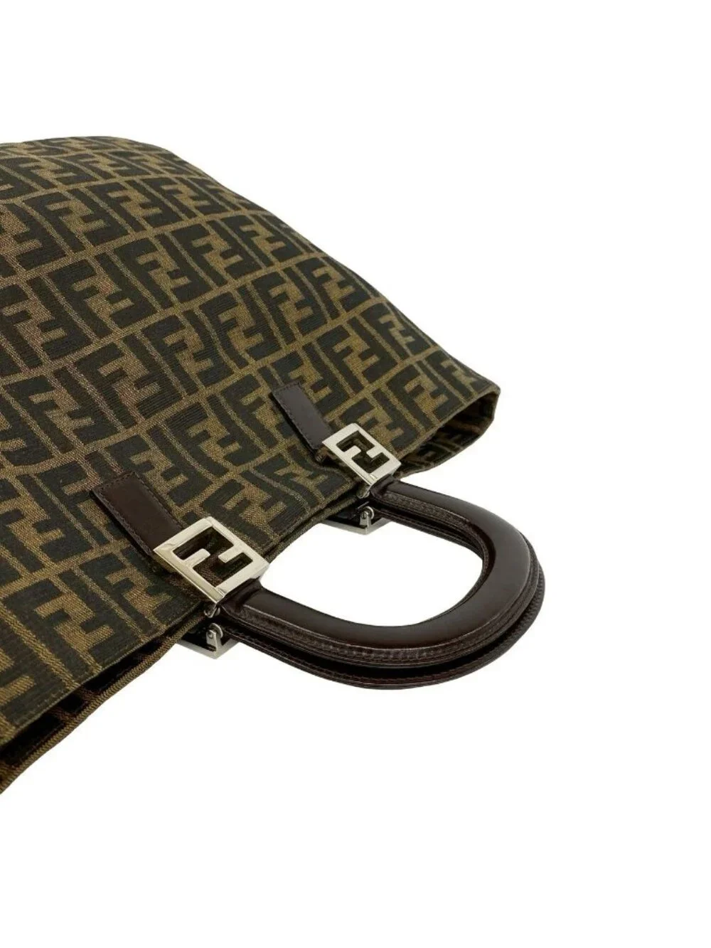 Fendi Zucca FF Pattern Canvas Leather Tote Business Brown